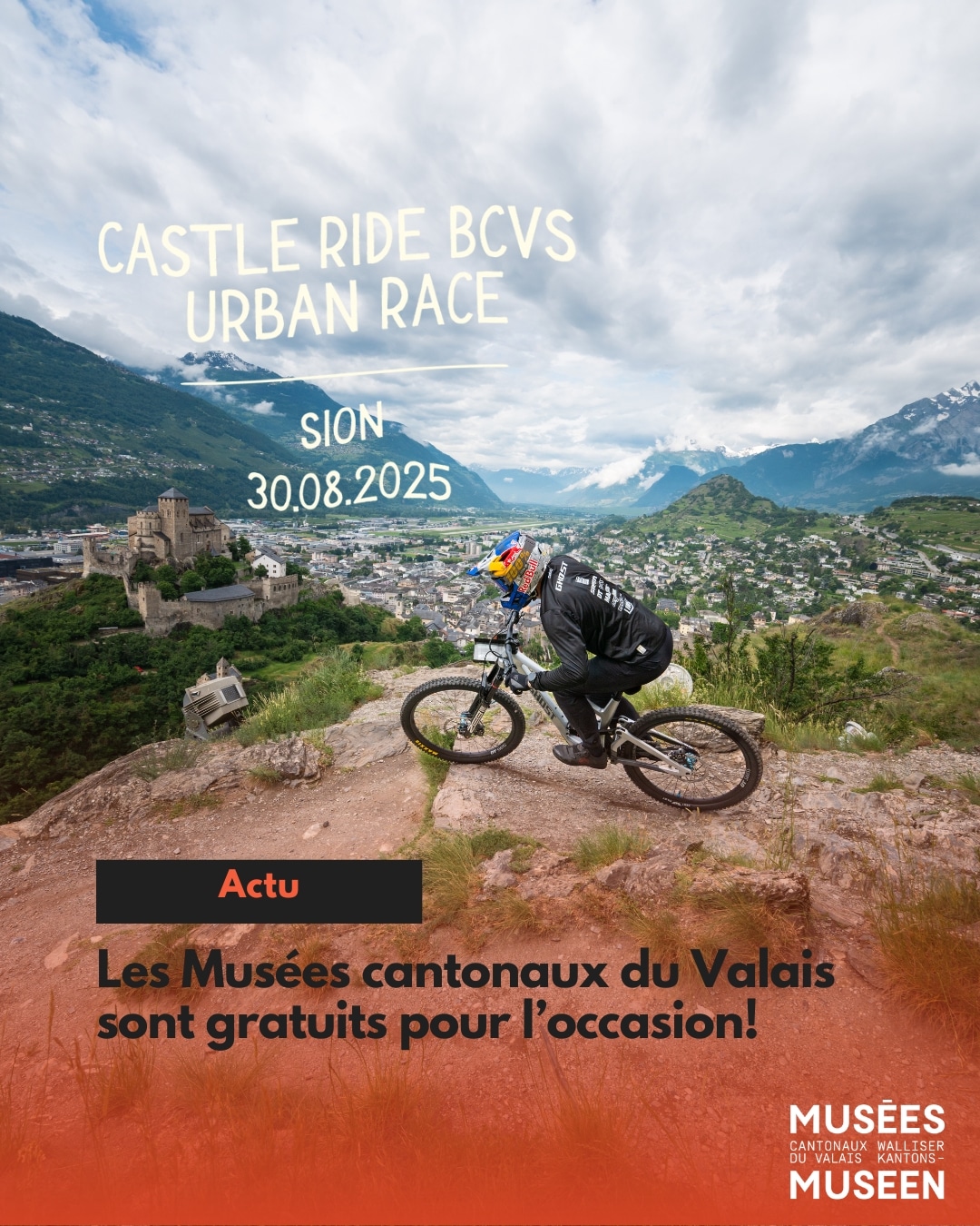 Actu Samedi 30 août 2025, Sion accueille la CASTLE RIDE BCVS URBAN RACE mêlant descente chronométrée et freestyle aérien. Sur un tracé reliant le Château de Tourbillon, la rue des Châteaux et les ruelles du centre ville, les accès aux Musée d'art, Musée d'histoire et Musée de la nature du Valais sont assurés! Pour l'occasion, ils vous ouvrent leurs portes gratuitement samedi 30 août 2025. Accroc à l'adrénaline ou fan de culture, voici un week-end parfait pour mêler les deux! Tout savoir sur les expos et l'agenda du moment : www.musees-valais.ch @valais2025 #museesvalais #museedartduvalais #museedelanatureduvalais #museedhistoireduvalais